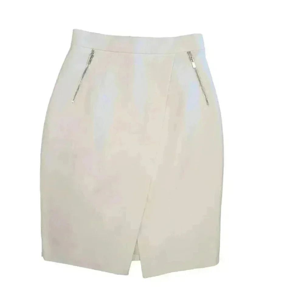 H&M Women's Ivory Poly/Spandex Wrap Lined Pencil Straight Skirt NEW
